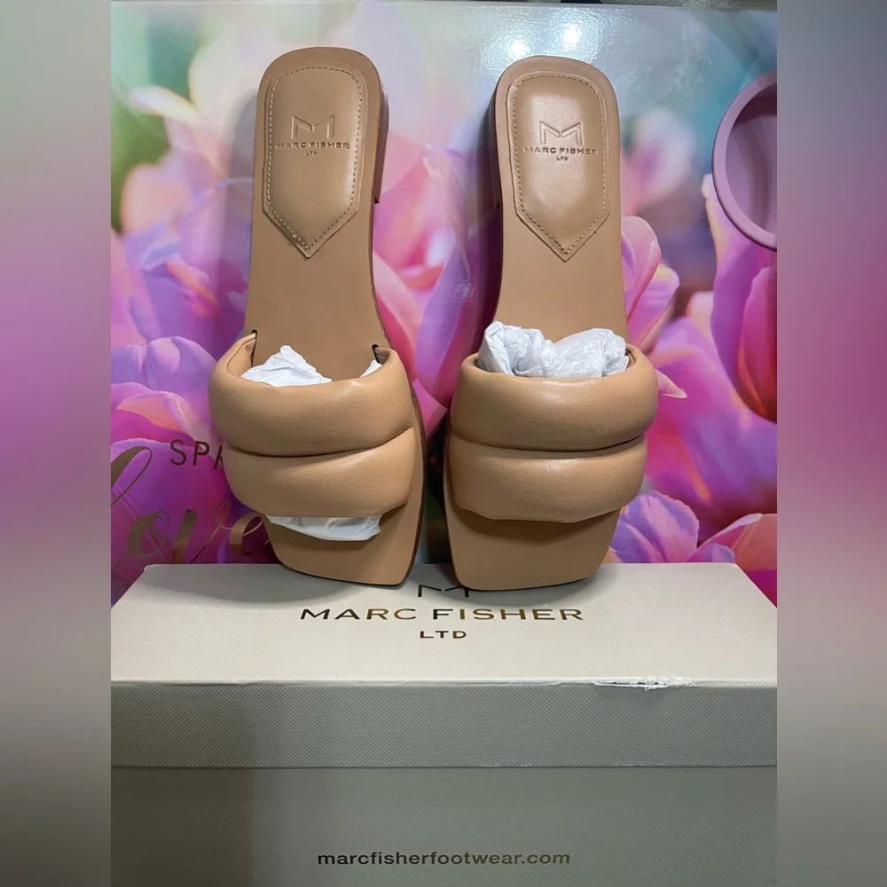 Marc Fisher Tan Padded Strap Slide Sandals